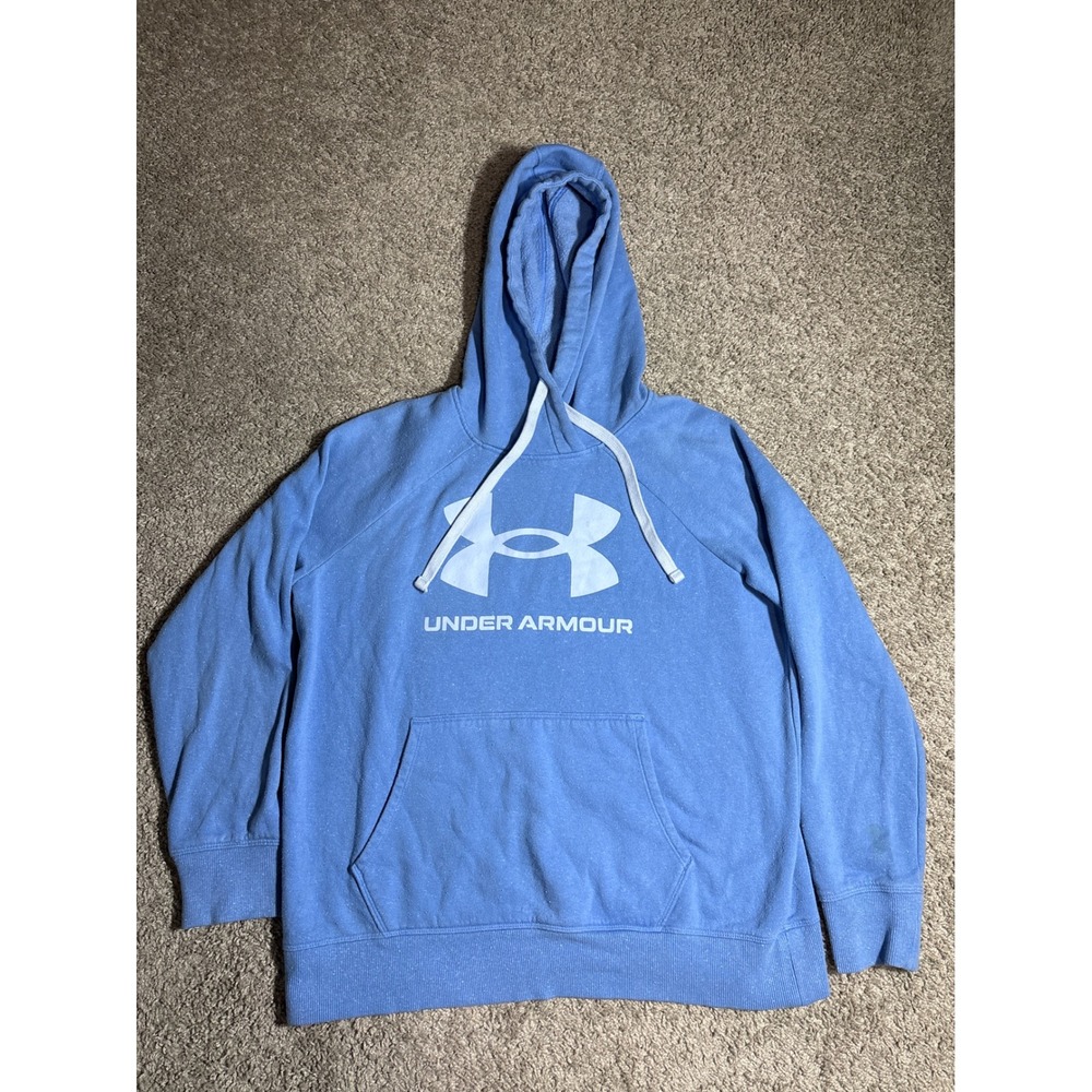 Under Armour Womens Small Blue Loose Fit Logo Hoodie Sweatshirt Raglan Sleeve